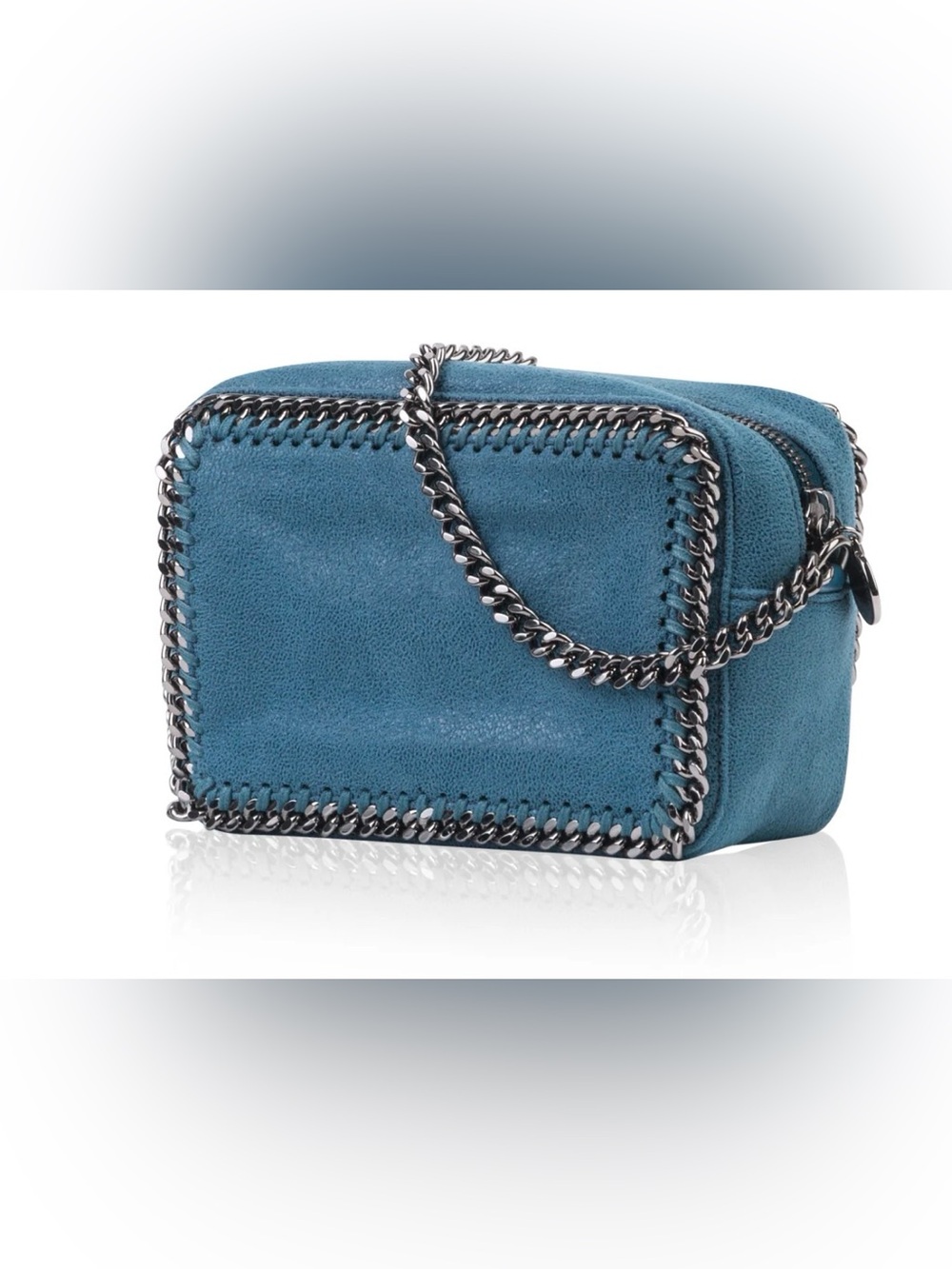 Blue mini bag Chain-Trim Suede Square Crossbody Bag Purse like new